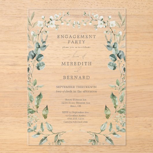 Elegante Botanische Verlovingsfeest Acryl Uitnodigingen (Voorkant)
