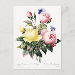 Elegante Botanische Vintage Waterverf Rozen Boeket Briefkaart