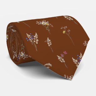 Elegante Botanische Vintage Wilde Bloemen Bruin Stropdas