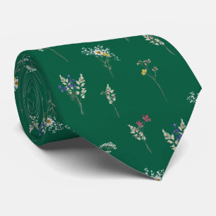 Elegante Botanische Vintage Wilde Bloemen Groen Stropdas