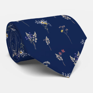 Elegante Botanische Vintage Wilde Bloemen Navyblau Stropdas