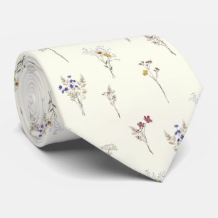 Elegante Botanische Vintage Wilde Bloemen Wit Stropdas