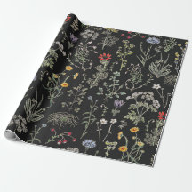 Elegante Botanische Vintage Wildflowers Zwart