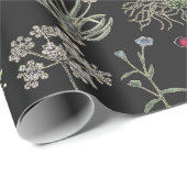 Elegante Botanische Vintage Wildflowers Zwart Cadeaupapier (Rol Hoek)