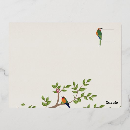 Elegante botanische vogel bruiloft uitnodiging (Achterkant)