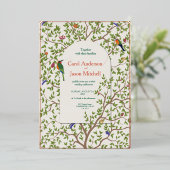 Elegante botanische vogel bruiloft uitnodiging (Staand Voorkant)