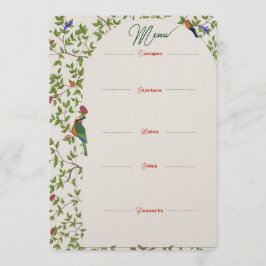 Elegante Botanische Vogel Menu Sjabloon – Huwelijk