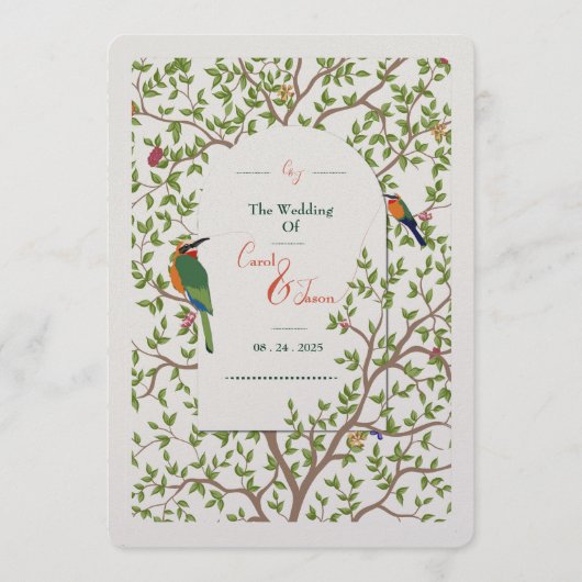 Elegante Botanische Vogel Menu Sjabloon – Huwelijk (Voorkant)