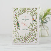 Elegante Botanische Vogel Menu Sjabloon – Huwelijk (Staand voorkant)