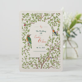 Elegante Botanische Vogel Menu Sjabloon – Huwelijk