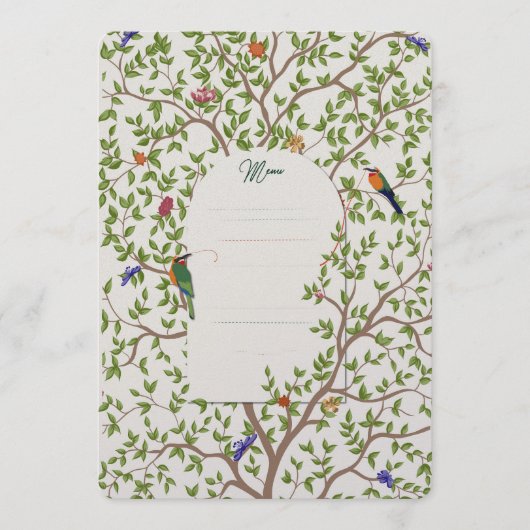 Elegante Botanische Vogel Menu Sjabloon – Huwelijk (Voorkant)