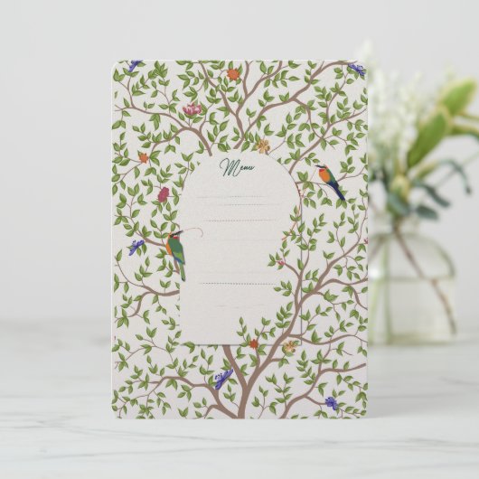 Elegante Botanische Vogel Menu Sjabloon – Huwelijk (Staand voorkant)