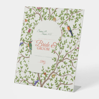 Elegante botanische vogel reclamebord met voetstuk