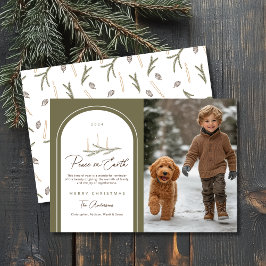 Elegante Botanische Vrede op Aarde Foto Feestdagenkaart