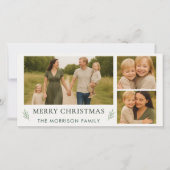 Elegante botanische vrolijk kerstfeest 3 foto feestdagenkaart (Voorkant)