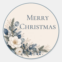 Elegante botanische vrolijk kerstfeest maanverlich ronde sticker