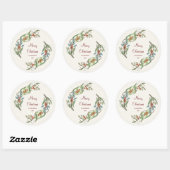 Elegante Botanische Vrolijke Kerstkrans Ronde Sticker (Vel)