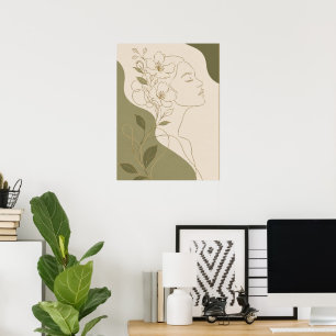Elegante botanische vrouw gezichtslijn Kunst en ol Poster