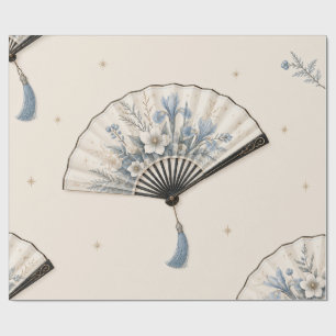 Elegante Botanische Waaiers Kerst Ivoor Blauwe Ver Cadeaupapier