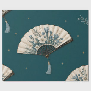 Elegante Botanische Waier Kerstmis Teal Inpakpapie Cadeaupapier