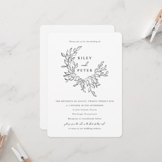 Elegante botanische wapen met RSVP-code bruiloft Kaart (Voorkant / Achterkant in situ)