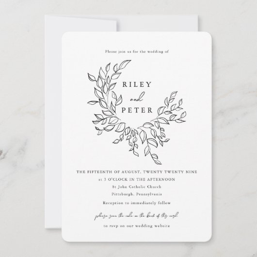 Elegante botanische wapenschild met RSVP-code brui Kaart (Voorkant)