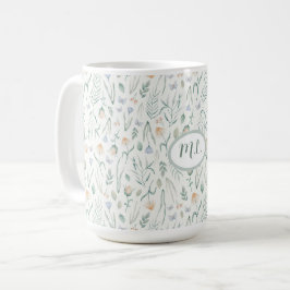 Elegante botanische watercolor bloemige monogramna koffiemok
