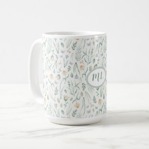 Elegante botanische watercolor bloemige monogramna koffiemok