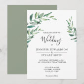 Elegante botanische waterverf bladeren bruiloft kaart (Voorkant / Achterkant)