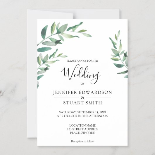 Elegante botanische waterverf bladeren bruiloft magnetische uitnodiging (Voorkant)