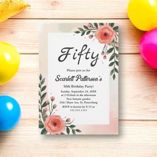 Elegante Botanische Waterverf Bloemen 50ste Verjaa Kaart