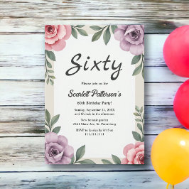 Elegante Botanische Waterverf Bloemen 60ste Verjaa Kaart