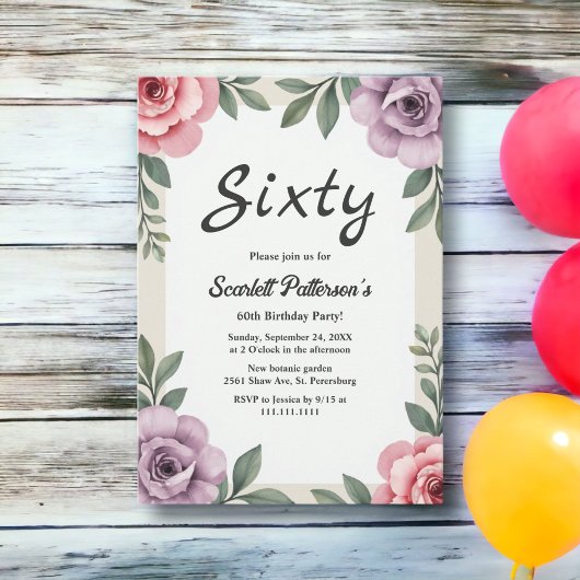 Elegante Botanische Waterverf Bloemen 60ste Verjaa Kaart