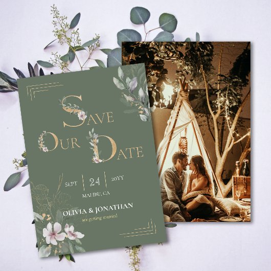Elegante Botanische Waterverf Floral Save the Date Kaart