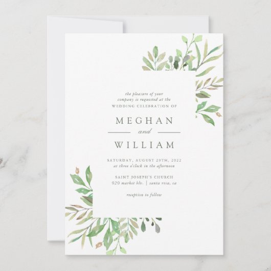 Elegante botanische Waterverf groen bruiloft Kaart (Voorkant)