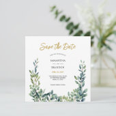 Elegante botanische Waterverf groen bruiloft Save The Date (Staand voorkant)