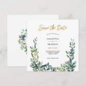 Elegante botanische waterverf groen trouw save the date (Voorkant / Achterkant)