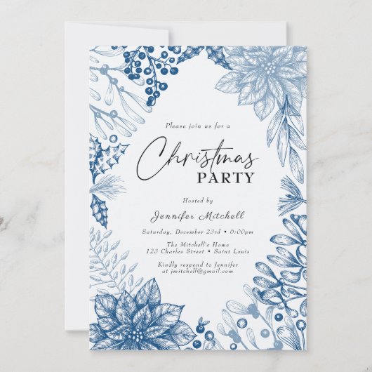 Elegante Botanische Waterverf Holly Kerstfeest Kaart (Voorkant)