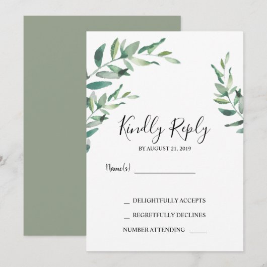 Elegante botanische waterverf verlaat Bruiloft RSV Kaart (Voorkant / Achterkant)