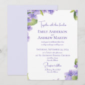 Elegante Botanische Waterverf Violets Bruiloft Kaart (Voorkant / Achterkant)