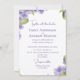 Elegante Botanische Waterverf Violets Bruiloft Kaart