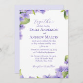 Elegante Botanische Waterverf Violets Bruiloft Kaart (Voorkant / Achterkant)