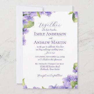 Elegante Botanische Waterverf Violets Bruiloft Kaart