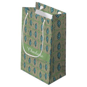 Elegante botanische waterverfbladeren naam klein cadeauzakje