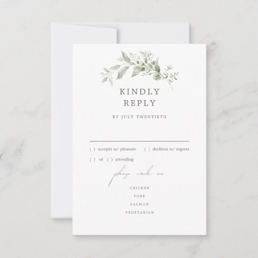 Elegante Botanische Wedding Menu RSVP Response Kaa (Voorkant)