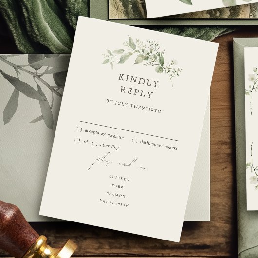 Elegante Botanische Wedding Menu RSVP Response Kaa
