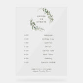 Elegante Botanische Wedding Orde van Evenementen Acryl Bord (Voorkant)