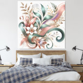 Elegante Botanische Werveling Bloemen Canvas Muurk (Insitu (Slaapkamer))