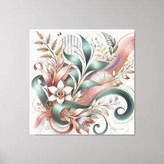 Elegante Botanische Werveling Bloemen Canvas Muurk Afdruk