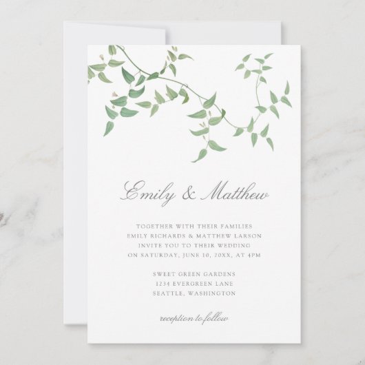 Elegante  botanische wijnstok bruiloft kaart (Voorkant)